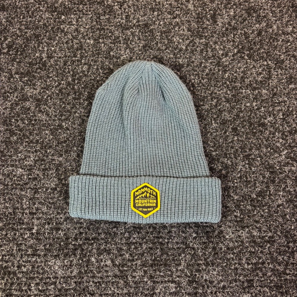 Mammoth Mountain California Beanie Slate Blue Merino Wool Blend Cuffed Hat O/S